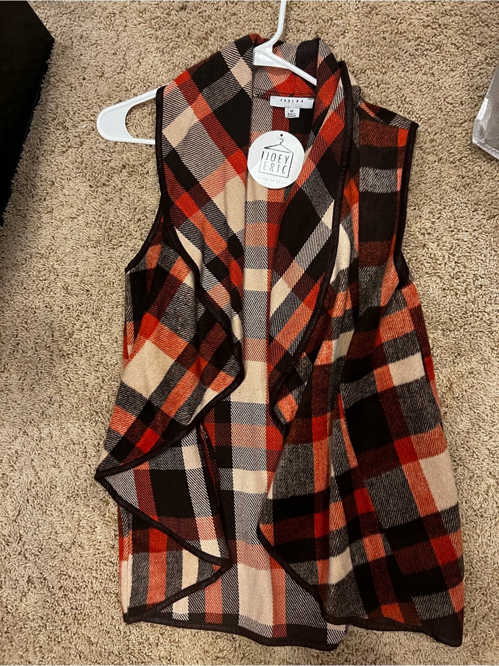 Women's Plaid Open Drape Vest - reddish/orange & Brown